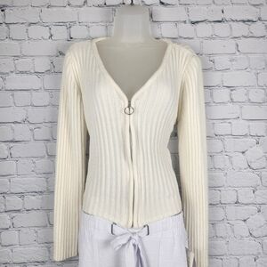 SO Size XL Cream Ribbed Zip Up Sweater